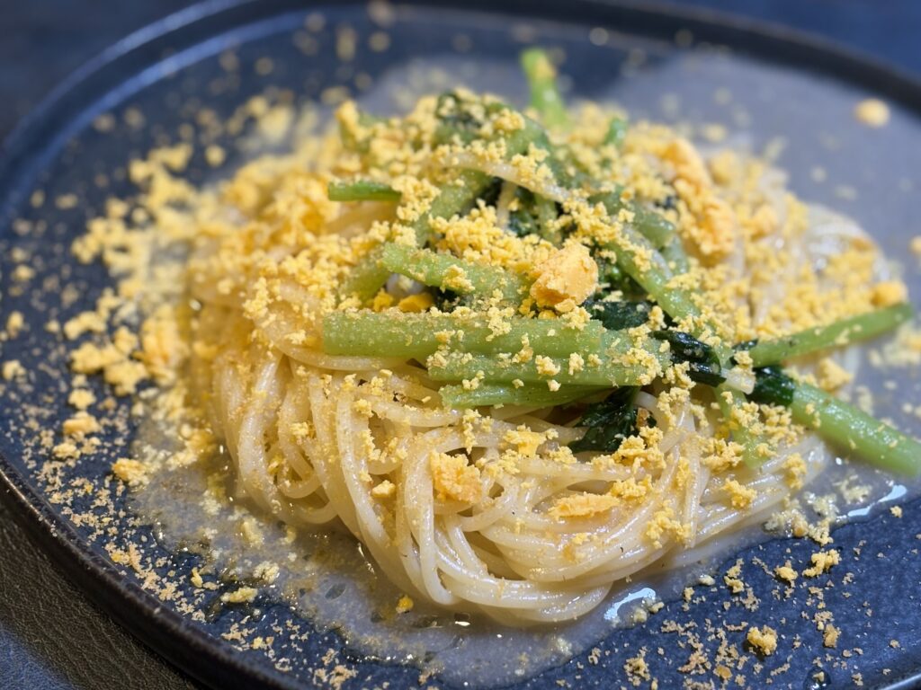 花わさびとアンチョビのワンパンパスタ