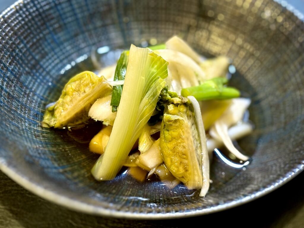 春野菜のおひたし 紹興酒ダレ 菜花 うるい 蕗のとう